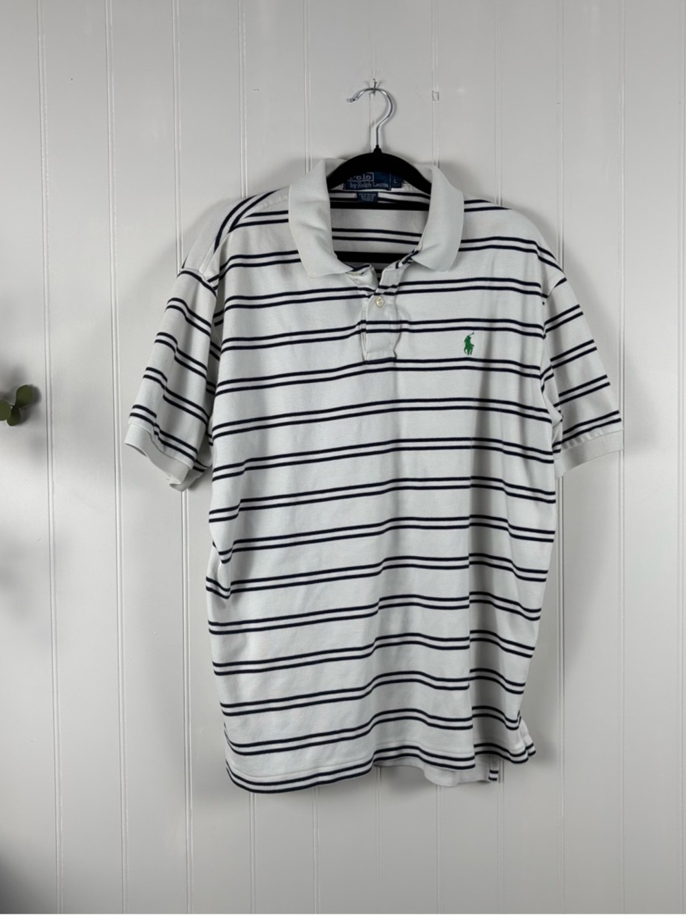 Polo Ralph Lauren Striped Polo Shirt White Navy Green Pony Size L